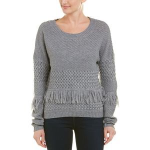 BB Dakota Gray Fringe Crewneck Sweater